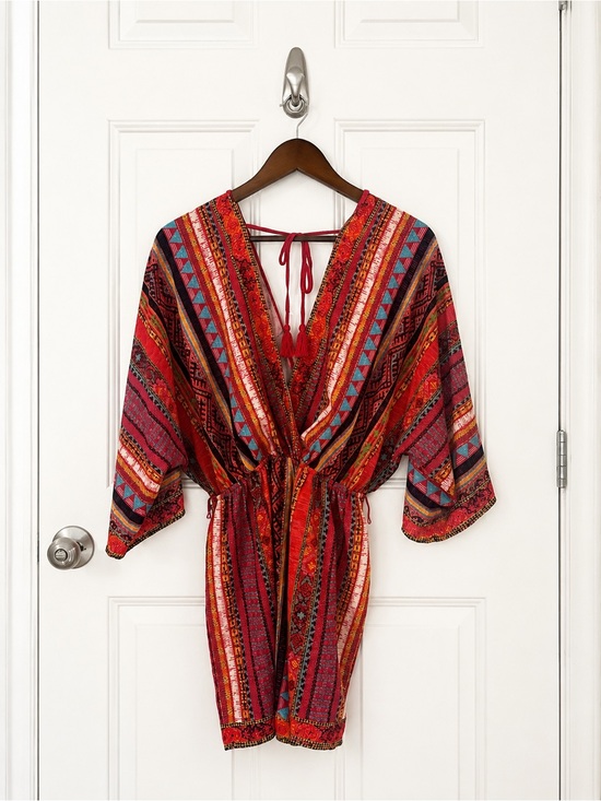 Flying Tomato Pants - Flying Tomato Red Multi-Stripe Boho V-Neck Tie-Waist Romper